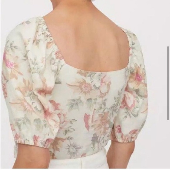 H&M Linen 90s Floral Sweetheart Neckline Top - Picture 8 of 8